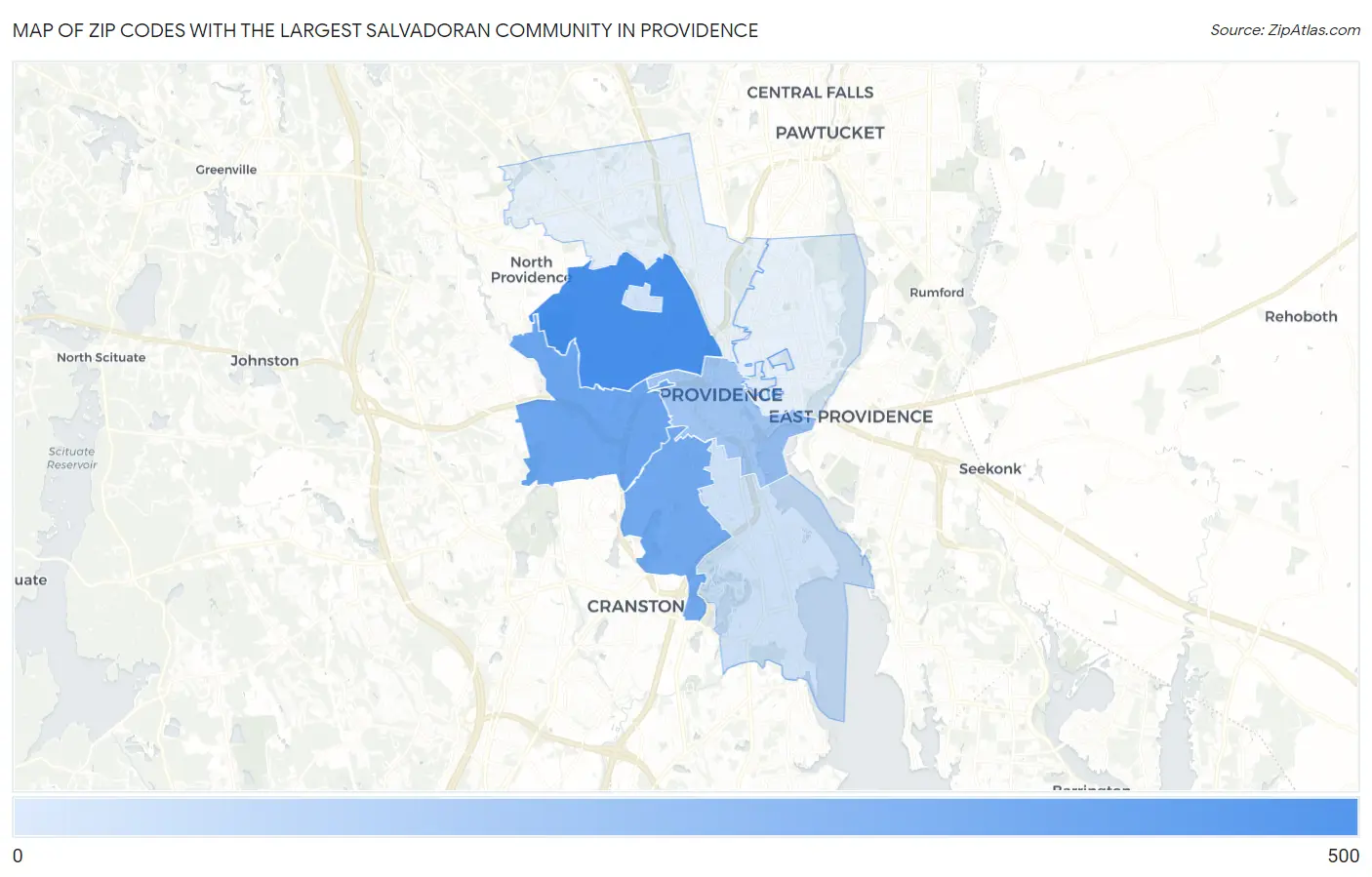 Zip Codes with the Largest Salvadoran Community in Providence Map