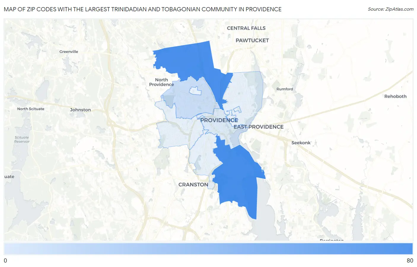 Zip Codes with the Largest Trinidadian and Tobagonian Community in Providence Map