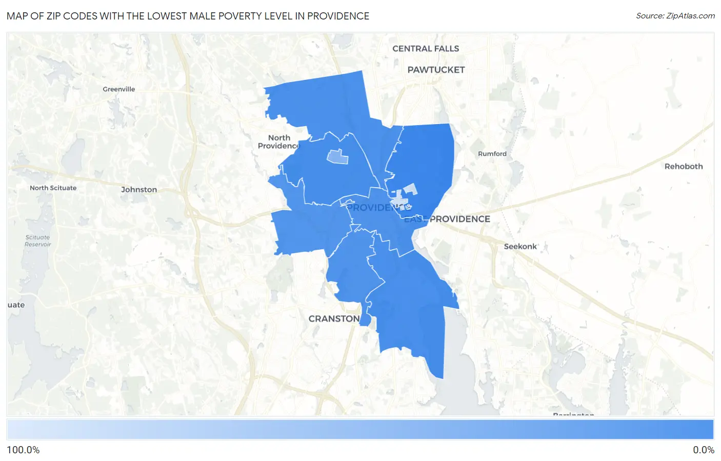 Zip Codes with the Lowest Male Poverty Level in Providence Map