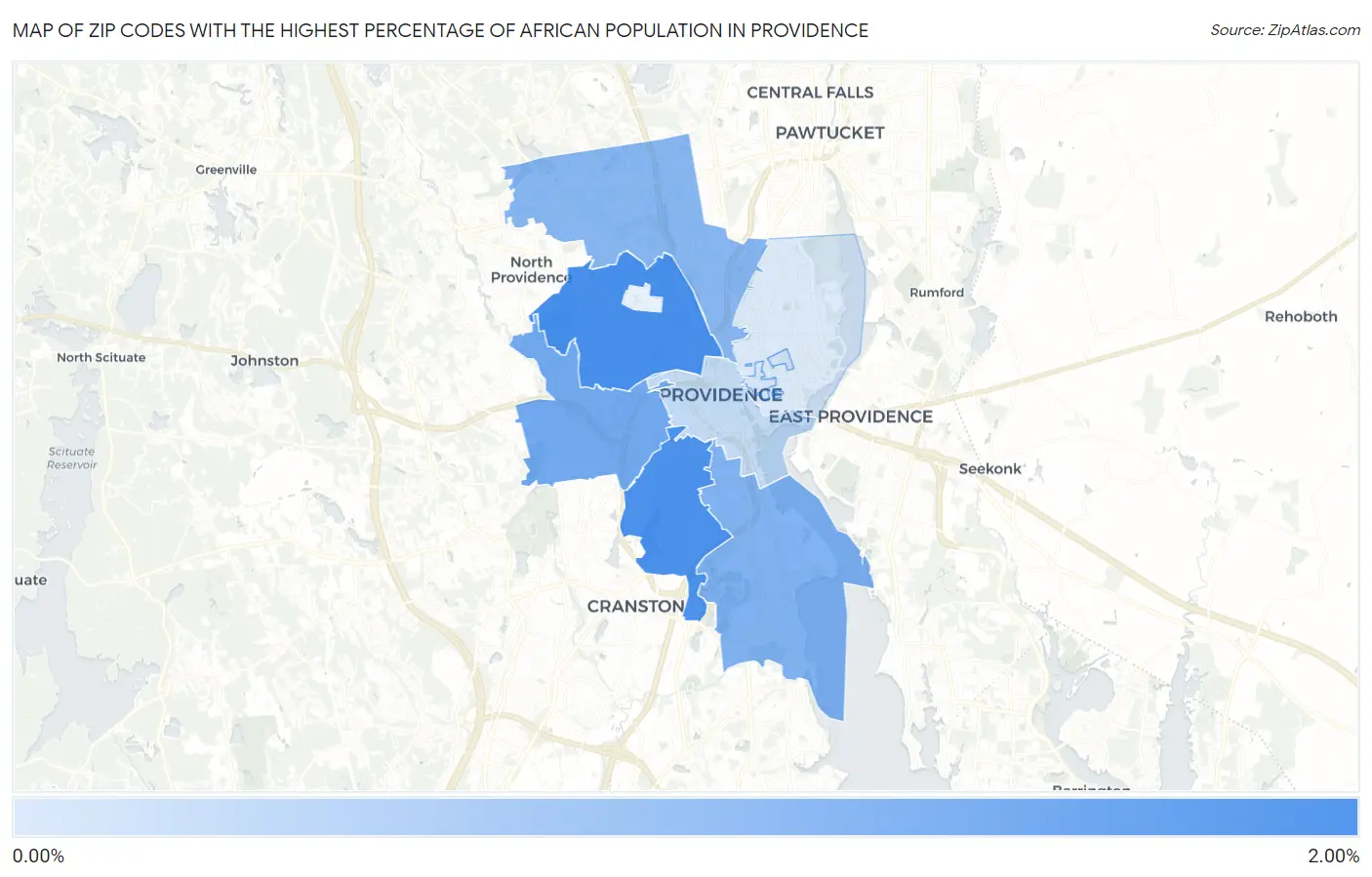 Zip Codes with the Highest Percentage of African Population in Providence Map