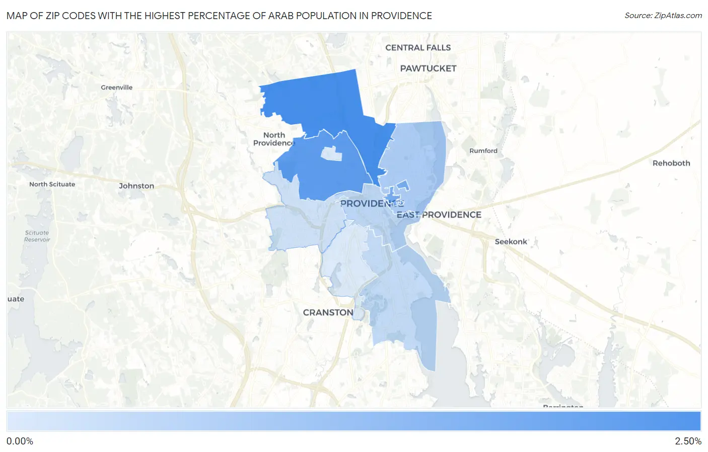 Zip Codes with the Highest Percentage of Arab Population in Providence Map