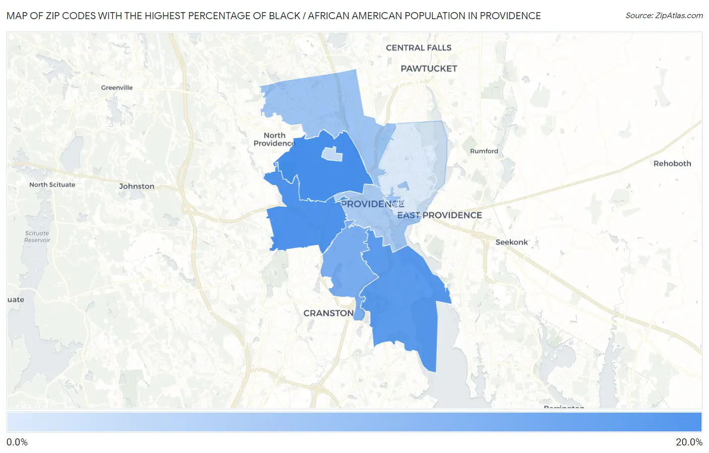 Zip Codes with the Highest Percentage of Black / African American Population in Providence Map