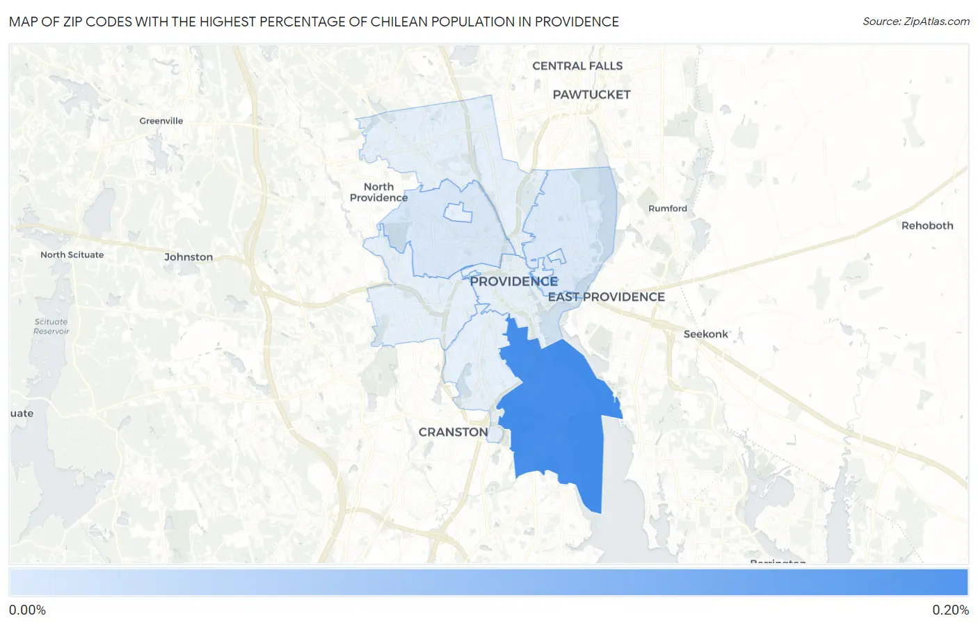 Zip Codes with the Highest Percentage of Chilean Population in Providence Map