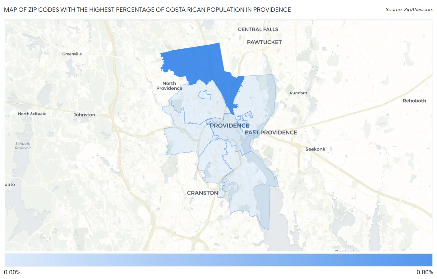 Zip Codes with the Highest Percentage of Costa Rican Population in Providence Map