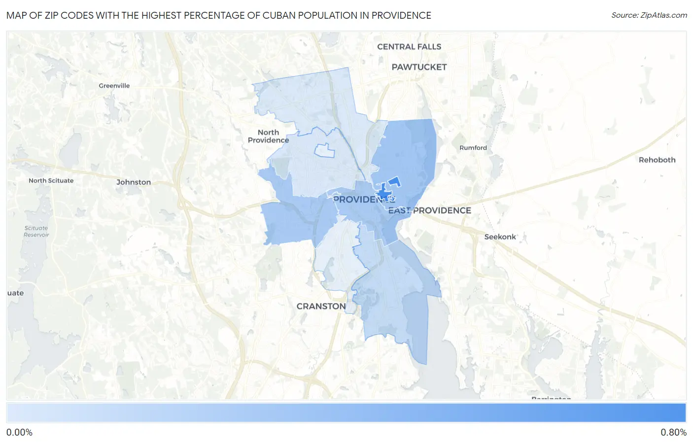 Zip Codes with the Highest Percentage of Cuban Population in Providence Map