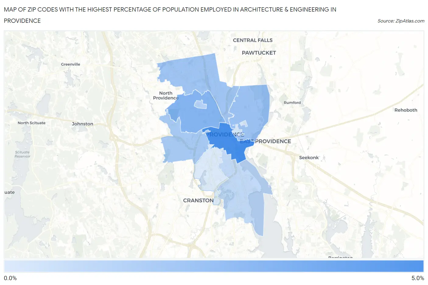 Zip Codes with the Highest Percentage of Population Employed in Architecture & Engineering in Providence Map
