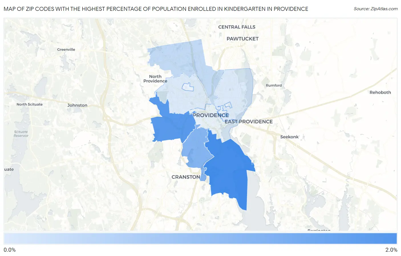 Zip Codes with the Highest Percentage of Population Enrolled in Kindergarten in Providence Map