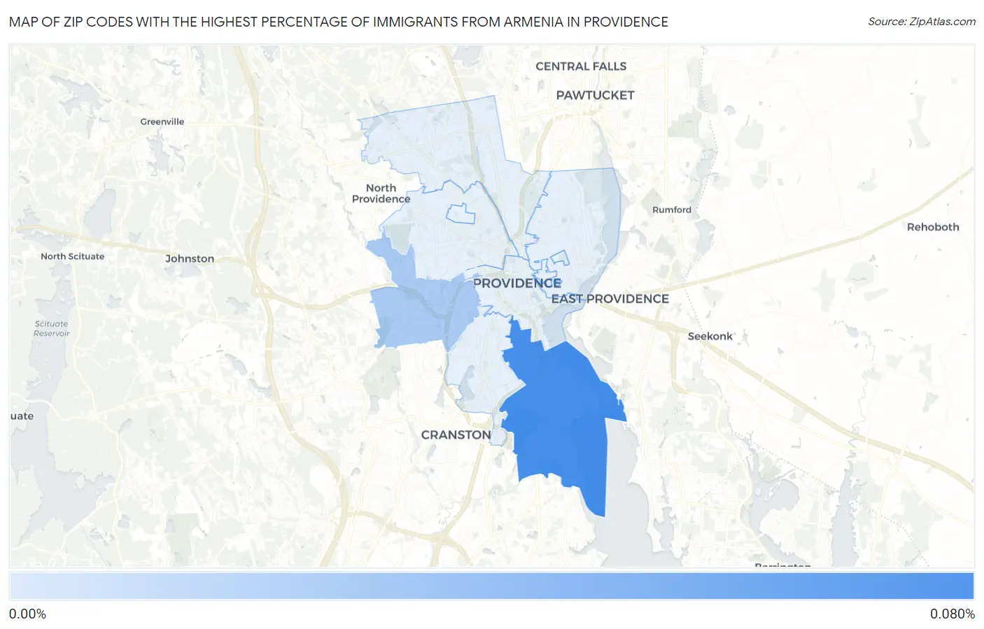Zip Codes with the Highest Percentage of Immigrants from Armenia in Providence Map