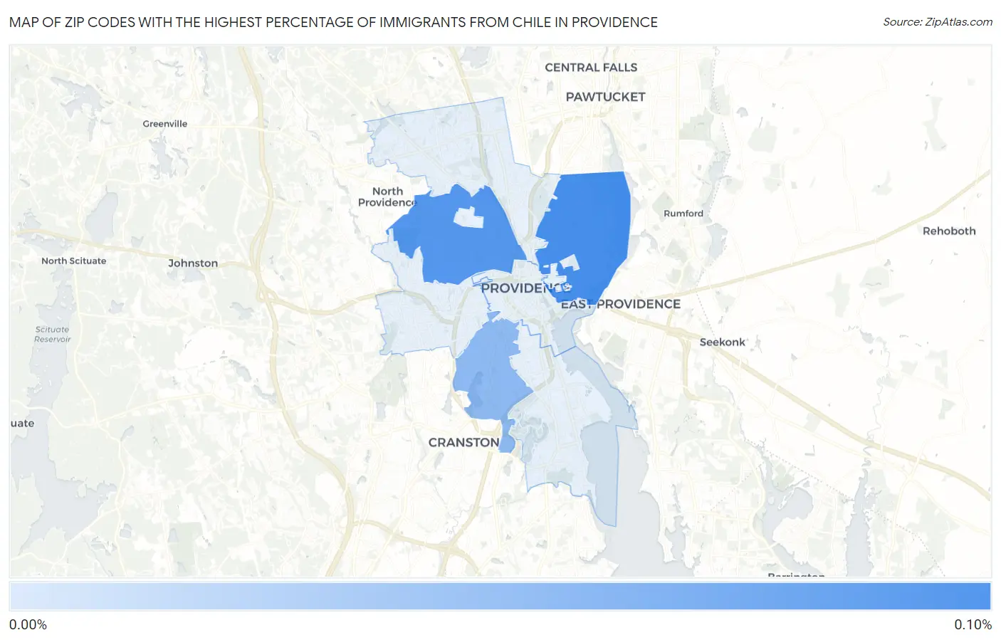 Zip Codes with the Highest Percentage of Immigrants from Chile in Providence Map