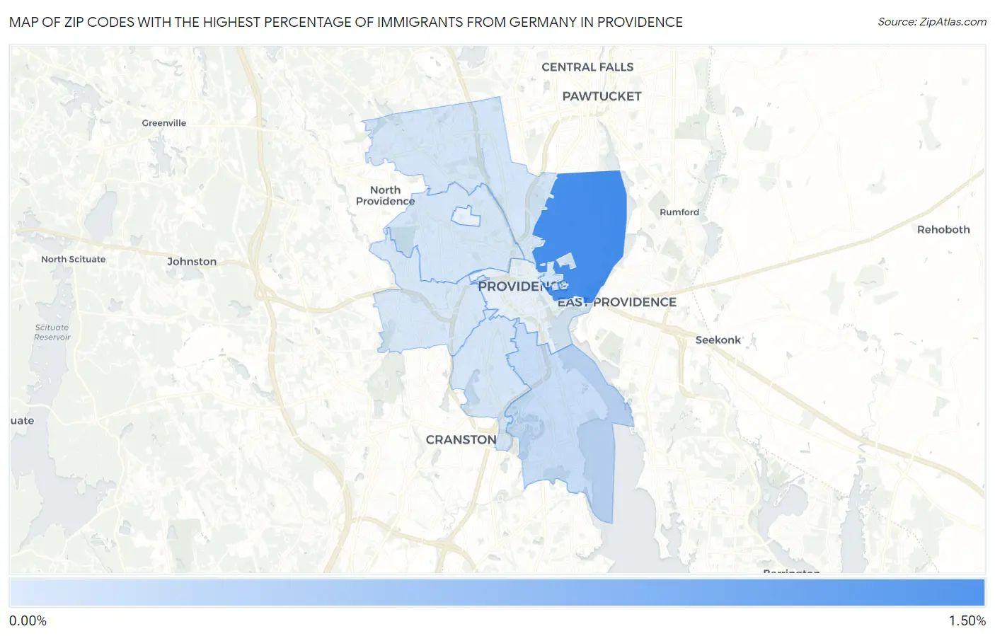 Zip Codes with the Highest Percentage of Immigrants from Germany in Providence Map