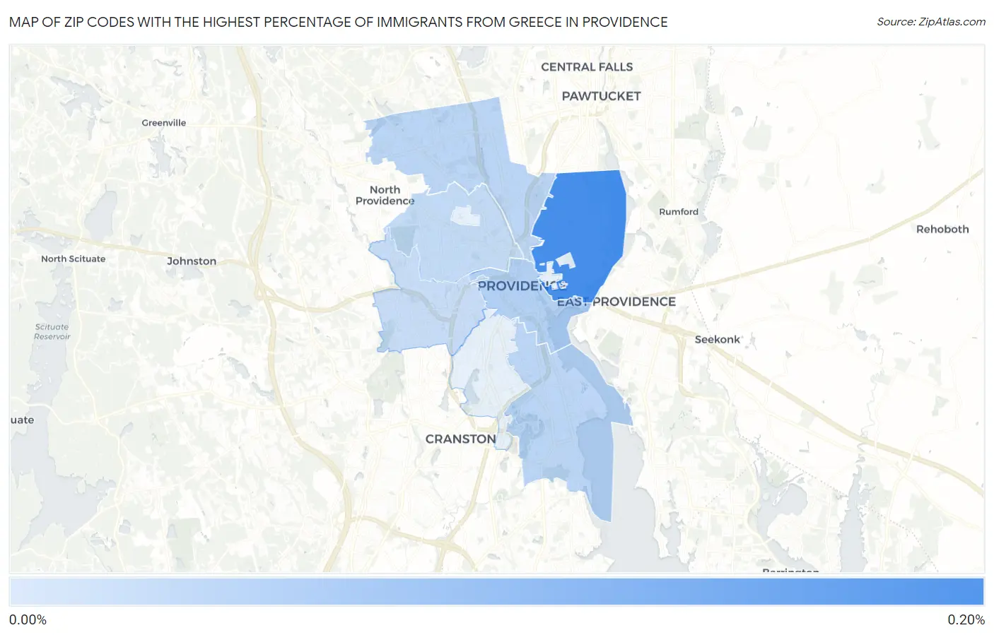 Zip Codes with the Highest Percentage of Immigrants from Greece in Providence Map