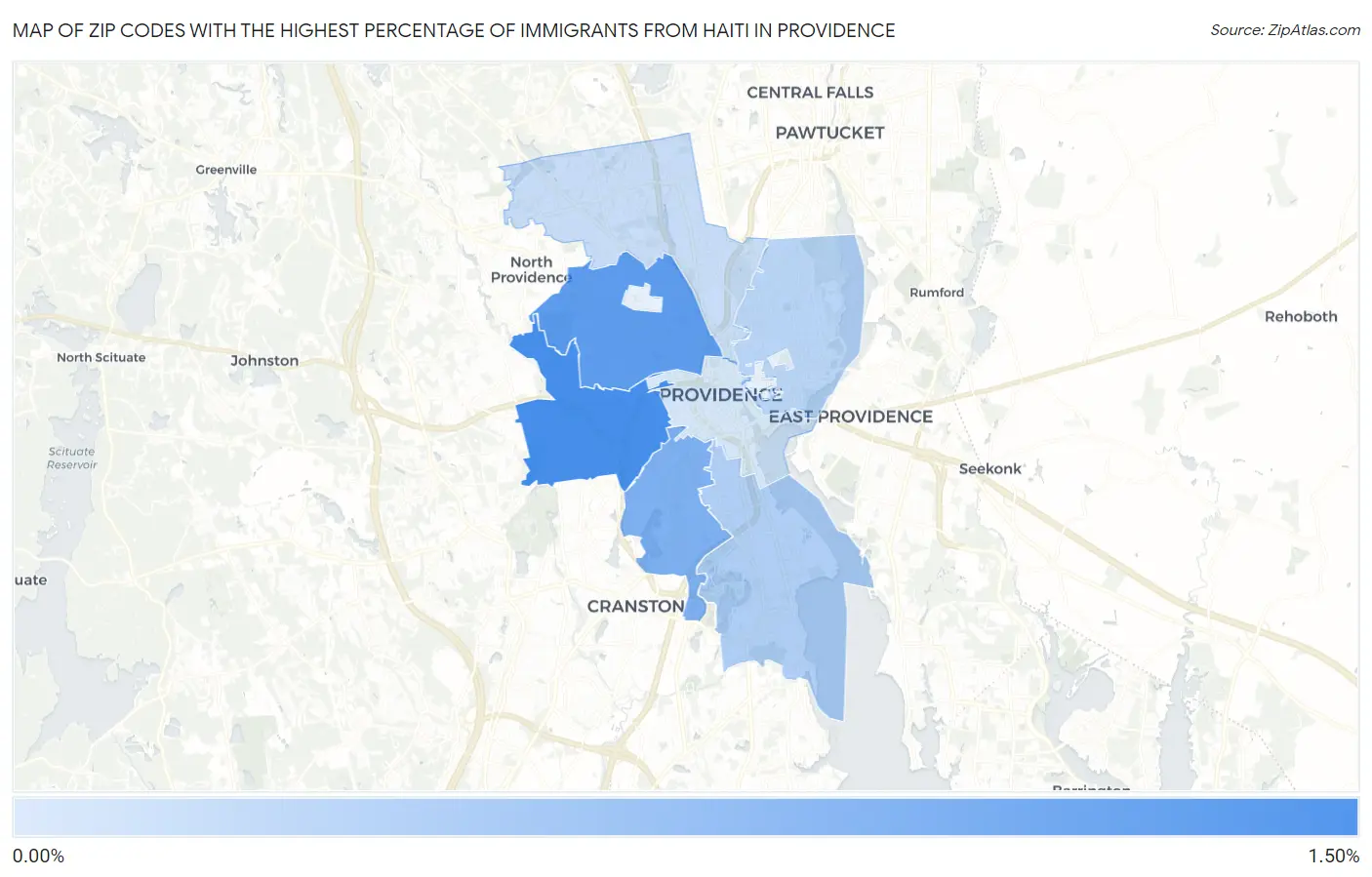 Zip Codes with the Highest Percentage of Immigrants from Haiti in Providence Map