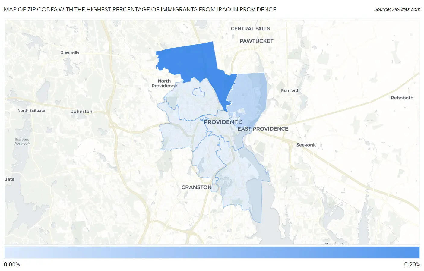 Zip Codes with the Highest Percentage of Immigrants from Iraq in Providence Map
