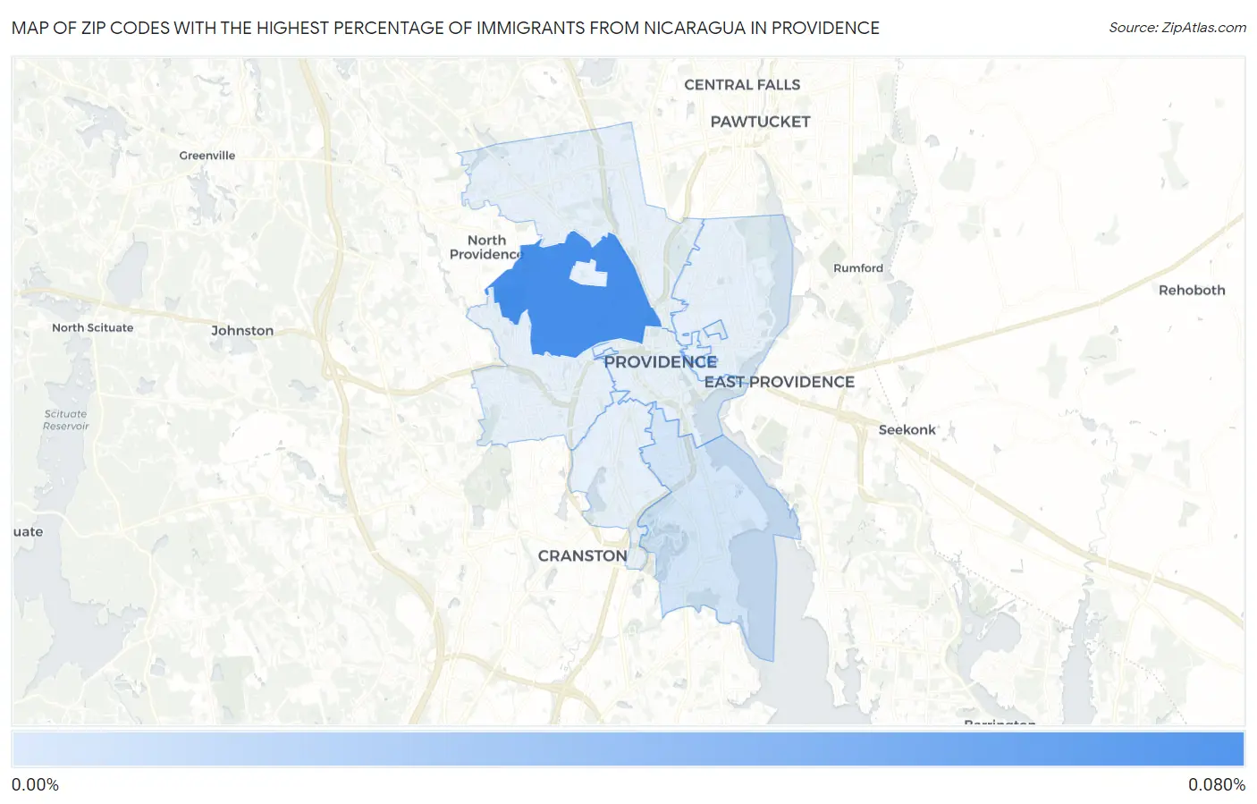 Zip Codes with the Highest Percentage of Immigrants from Nicaragua in Providence Map