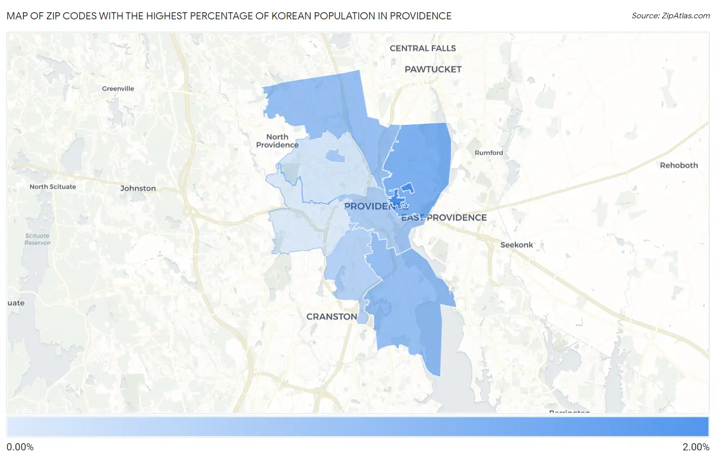 Zip Codes with the Highest Percentage of Korean Population in Providence Map