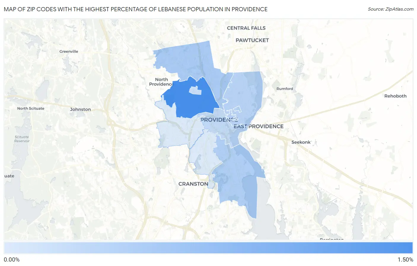Zip Codes with the Highest Percentage of Lebanese Population in Providence Map
