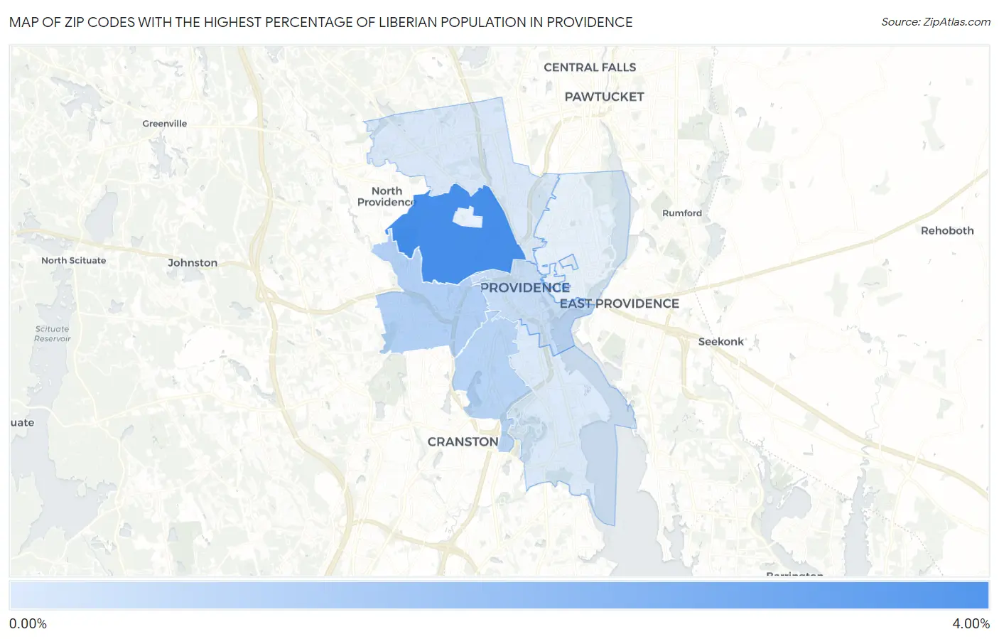 Zip Codes with the Highest Percentage of Liberian Population in Providence Map