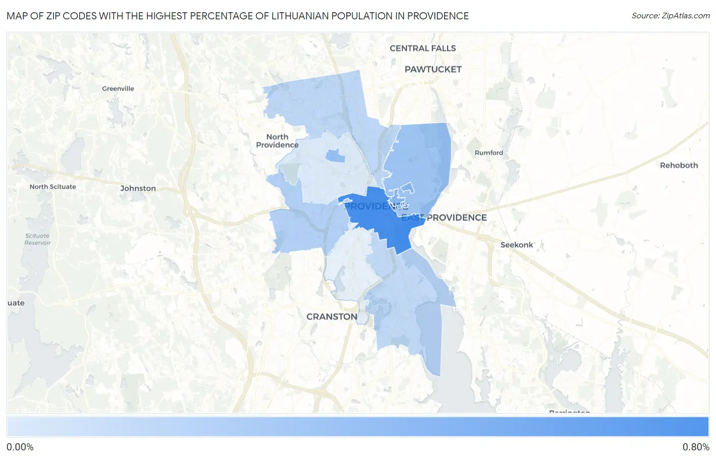 Zip Codes with the Highest Percentage of Lithuanian Population in Providence Map