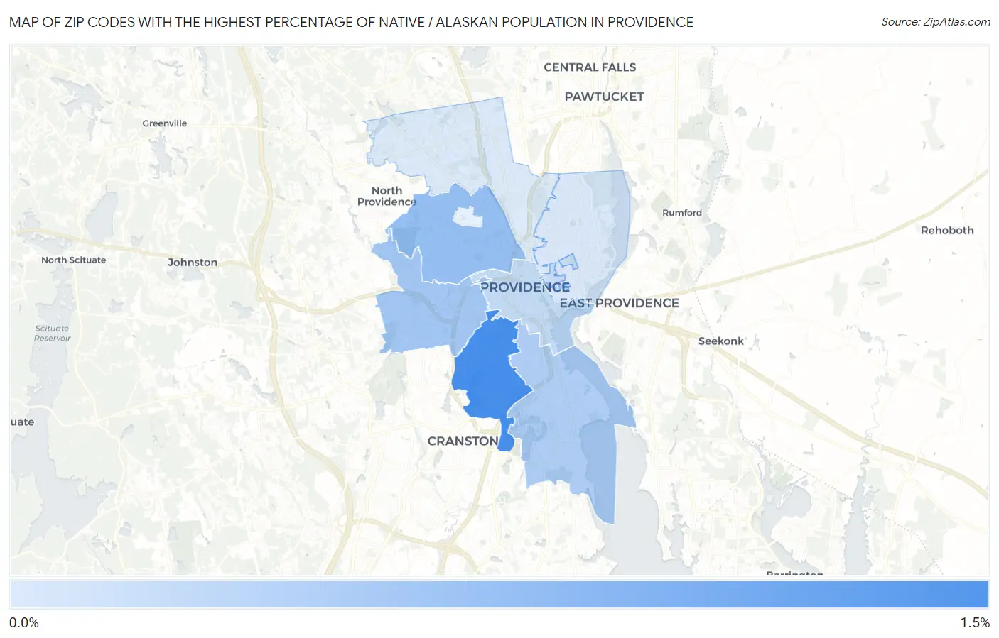 Zip Codes with the Highest Percentage of Native / Alaskan Population in Providence Map