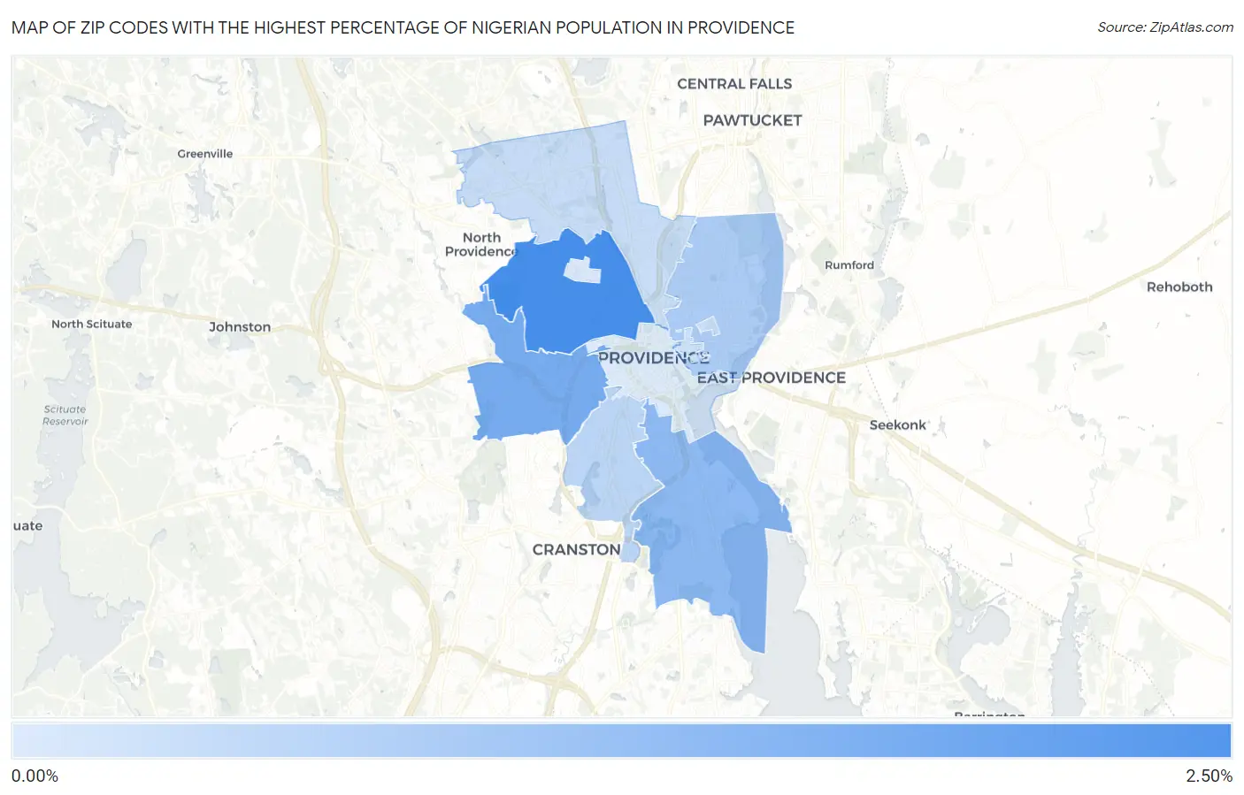 Zip Codes with the Highest Percentage of Nigerian Population in Providence Map