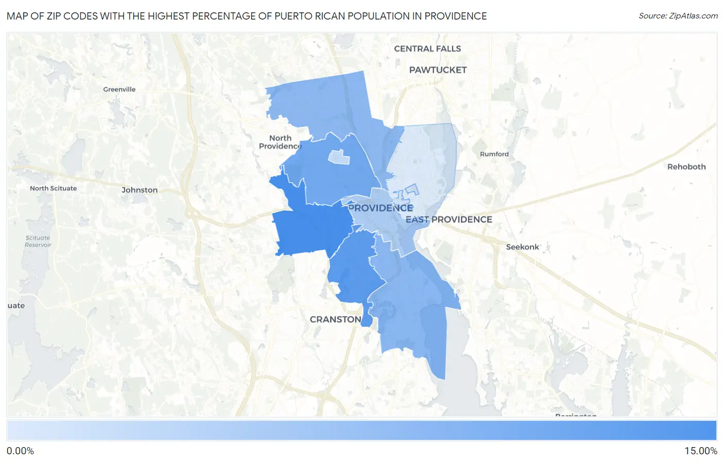 Zip Codes with the Highest Percentage of Puerto Rican Population in Providence Map
