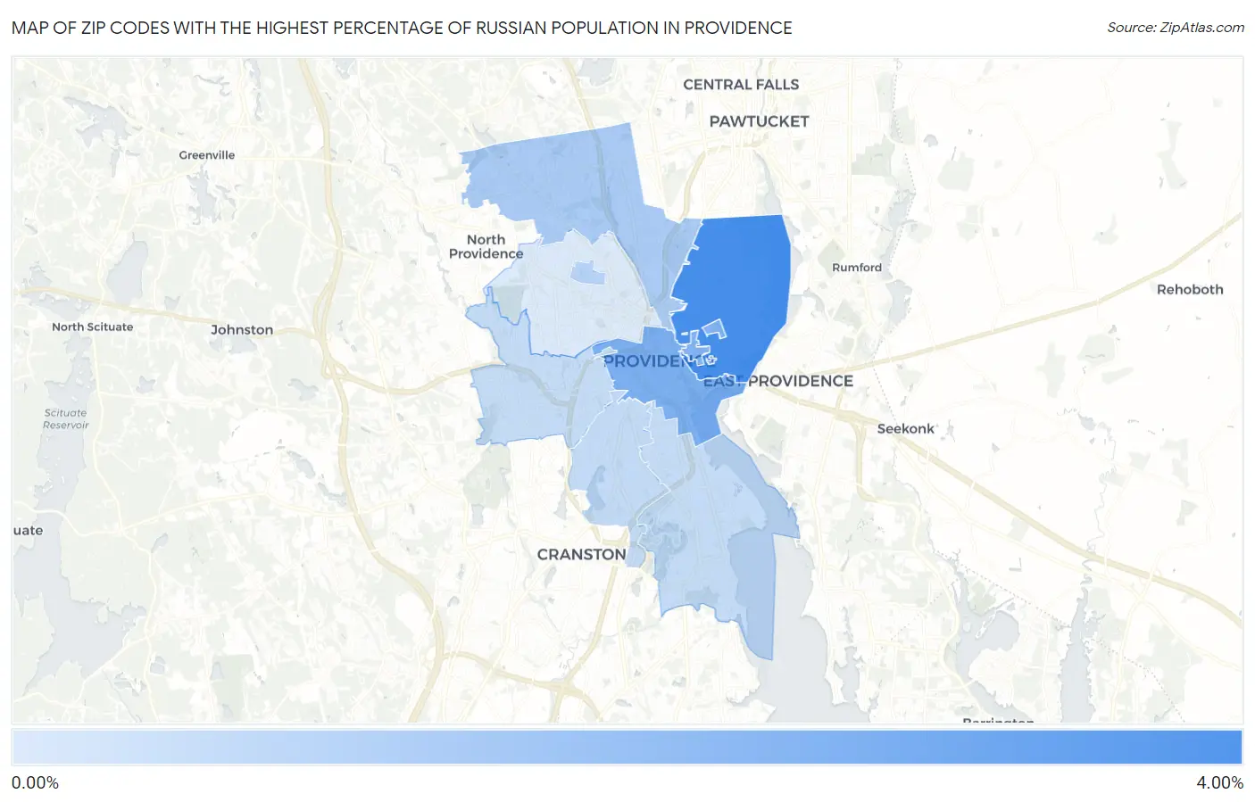 Zip Codes with the Highest Percentage of Russian Population in Providence Map
