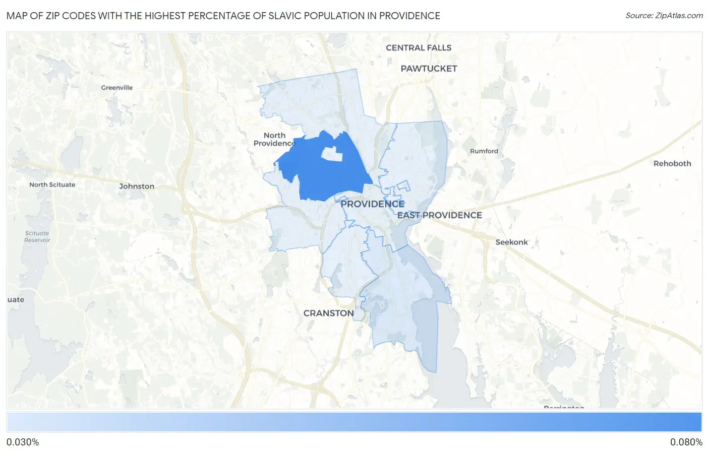 Zip Codes with the Highest Percentage of Slavic Population in Providence Map