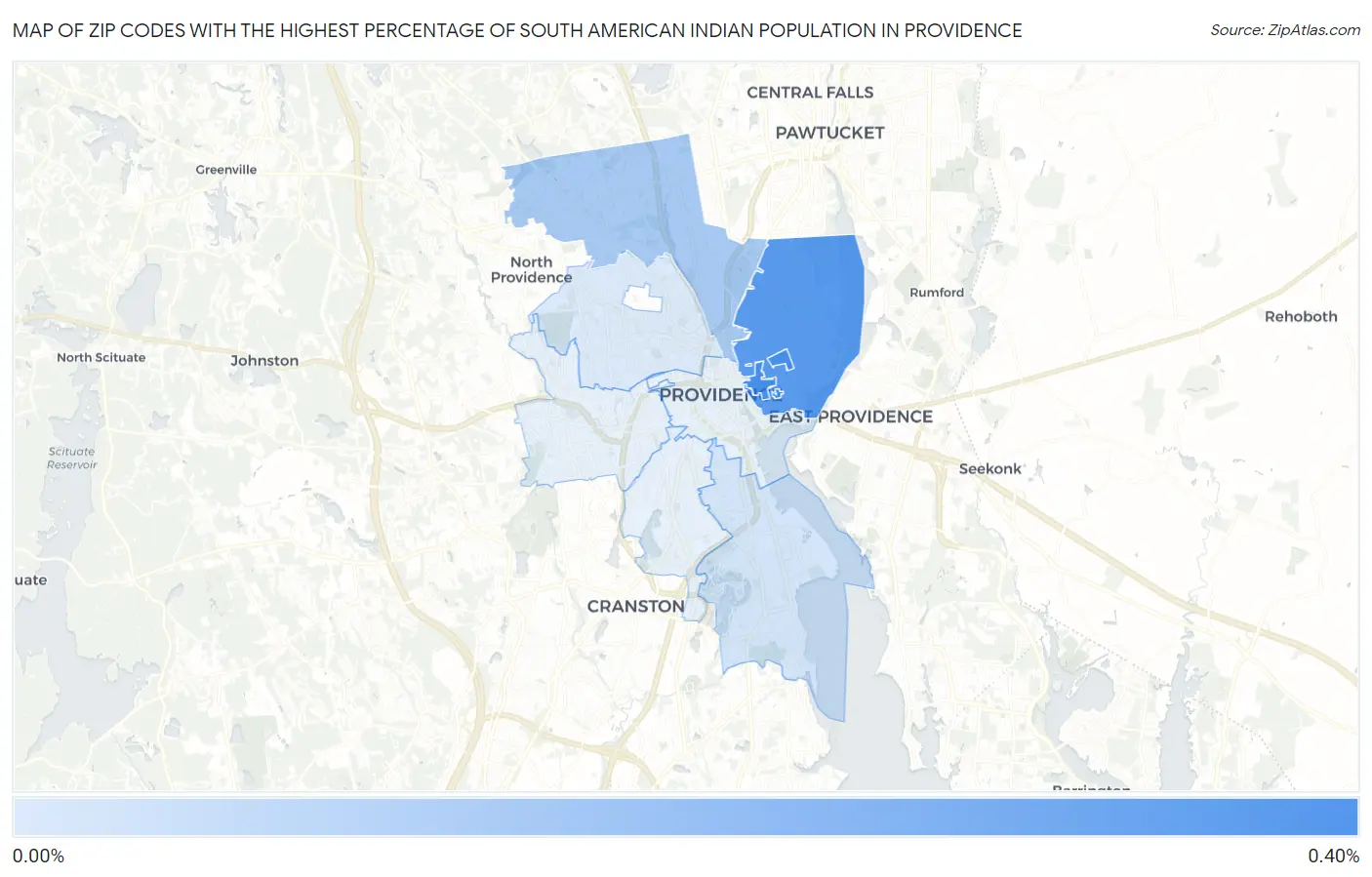Zip Codes with the Highest Percentage of South American Indian Population in Providence Map