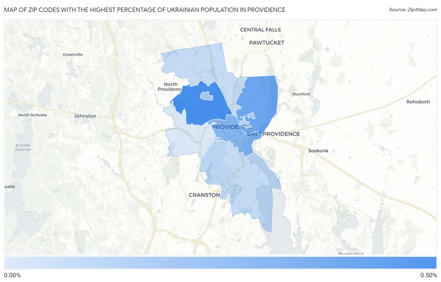 Zip Codes with the Highest Percentage of Ukrainian Population in Providence Map