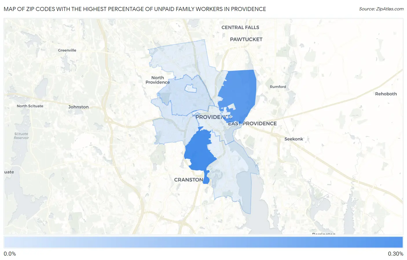 Zip Codes with the Highest Percentage of Unpaid Family Workers in Providence Map