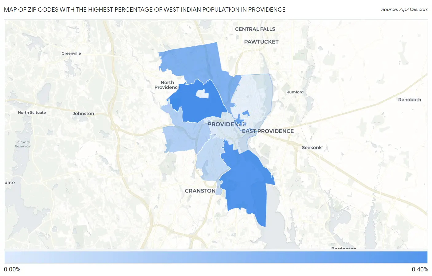 Zip Codes with the Highest Percentage of West Indian Population in Providence Map