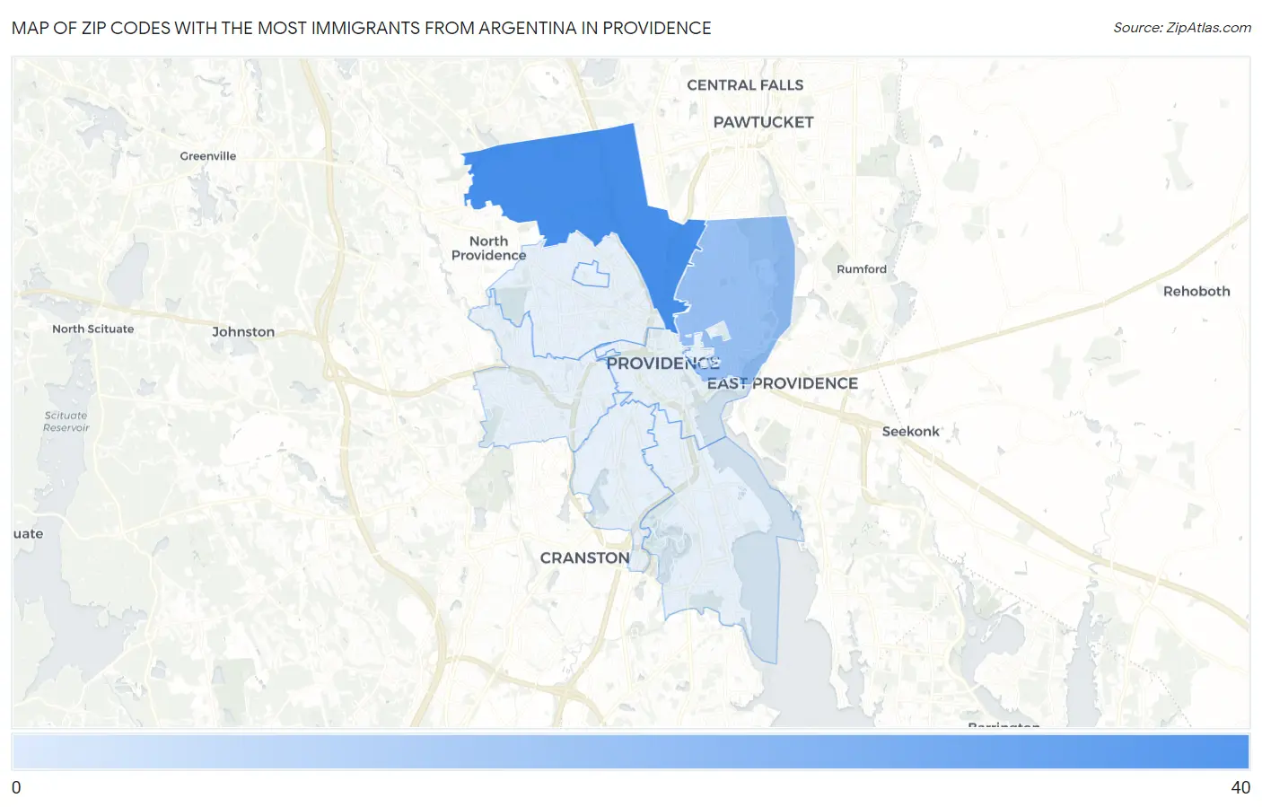 Zip Codes with the Most Immigrants from Argentina in Providence Map