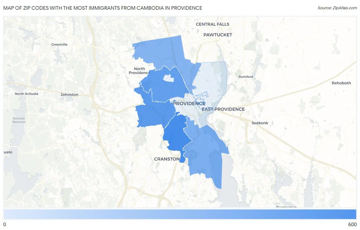 Zip Codes with the Most Immigrants from Cambodia in Providence Map