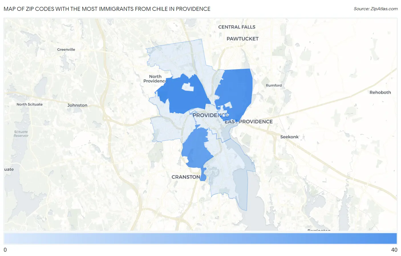 Zip Codes with the Most Immigrants from Chile in Providence Map