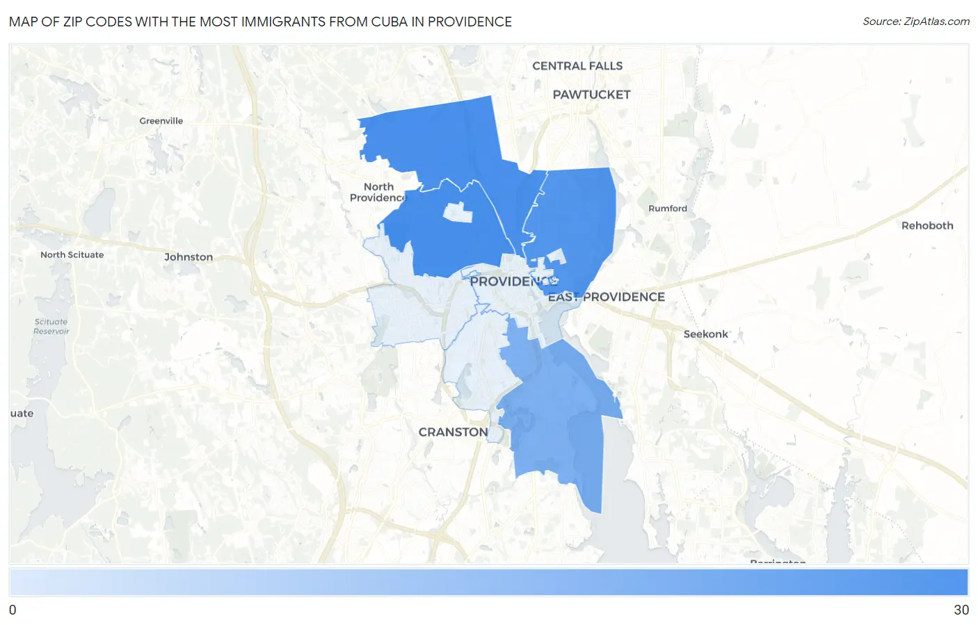 Zip Codes with the Most Immigrants from Cuba in Providence Map