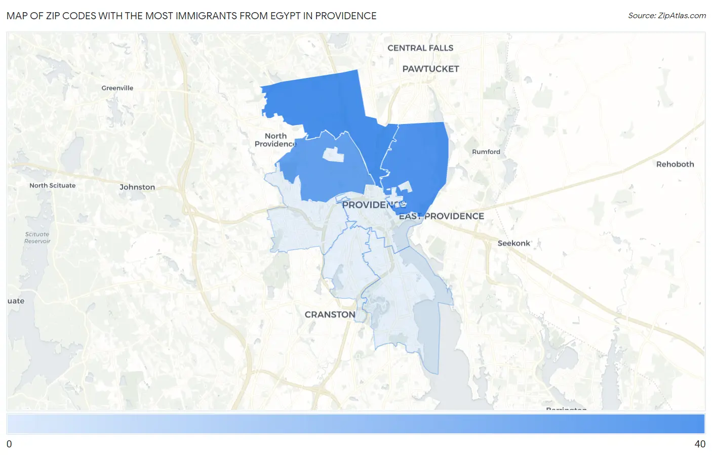 Zip Codes with the Most Immigrants from Egypt in Providence Map
