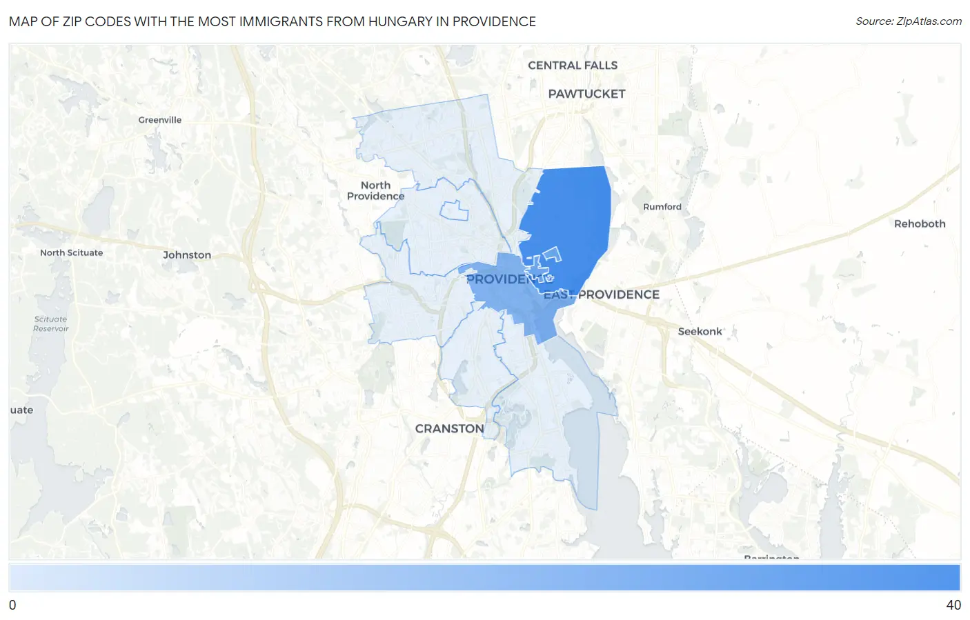 Zip Codes with the Most Immigrants from Hungary in Providence Map