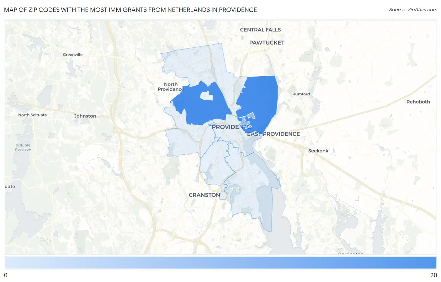 Zip Codes with the Most Immigrants from Netherlands in Providence Map