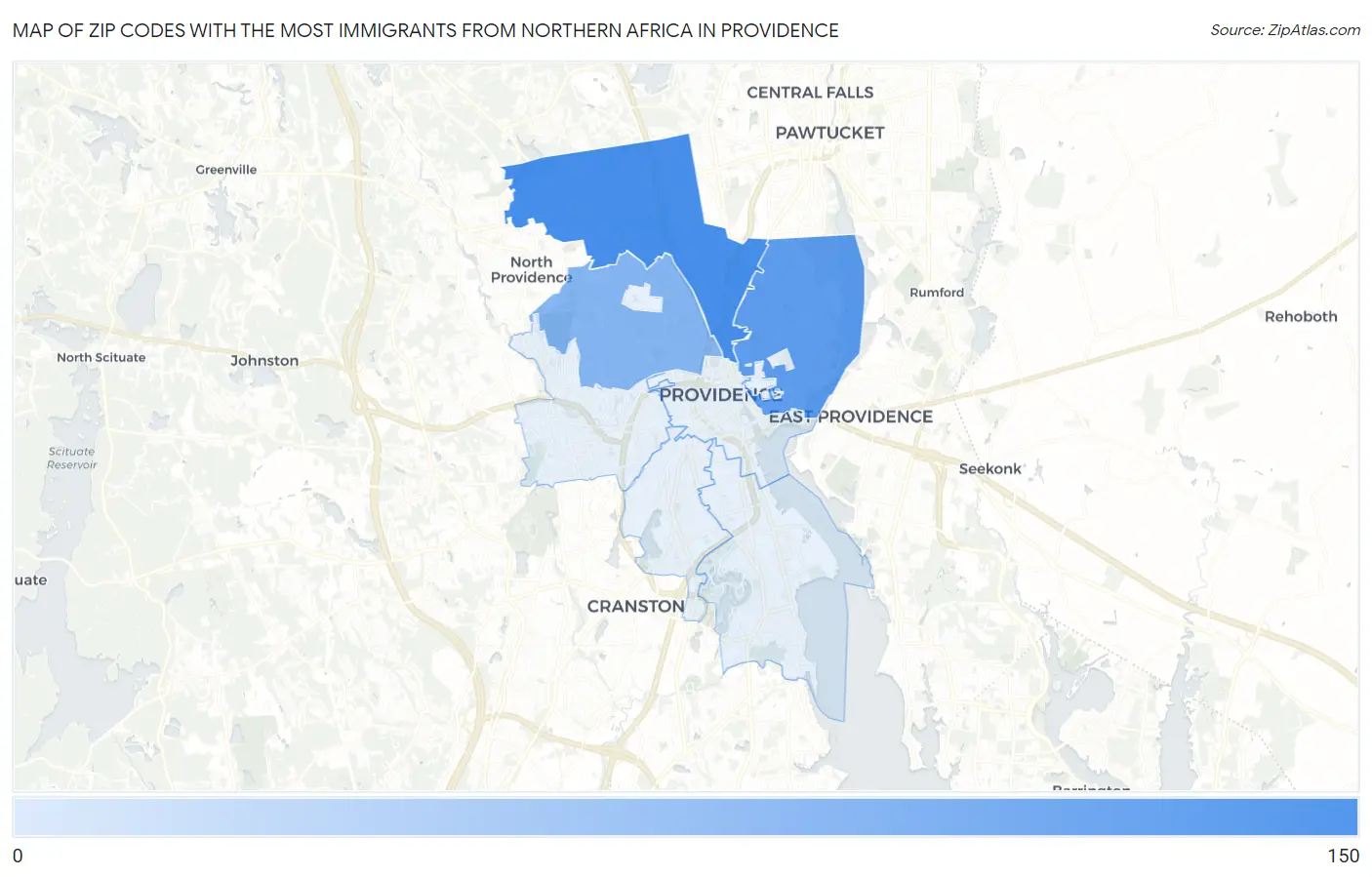 Zip Codes with the Most Immigrants from Northern Africa in Providence Map