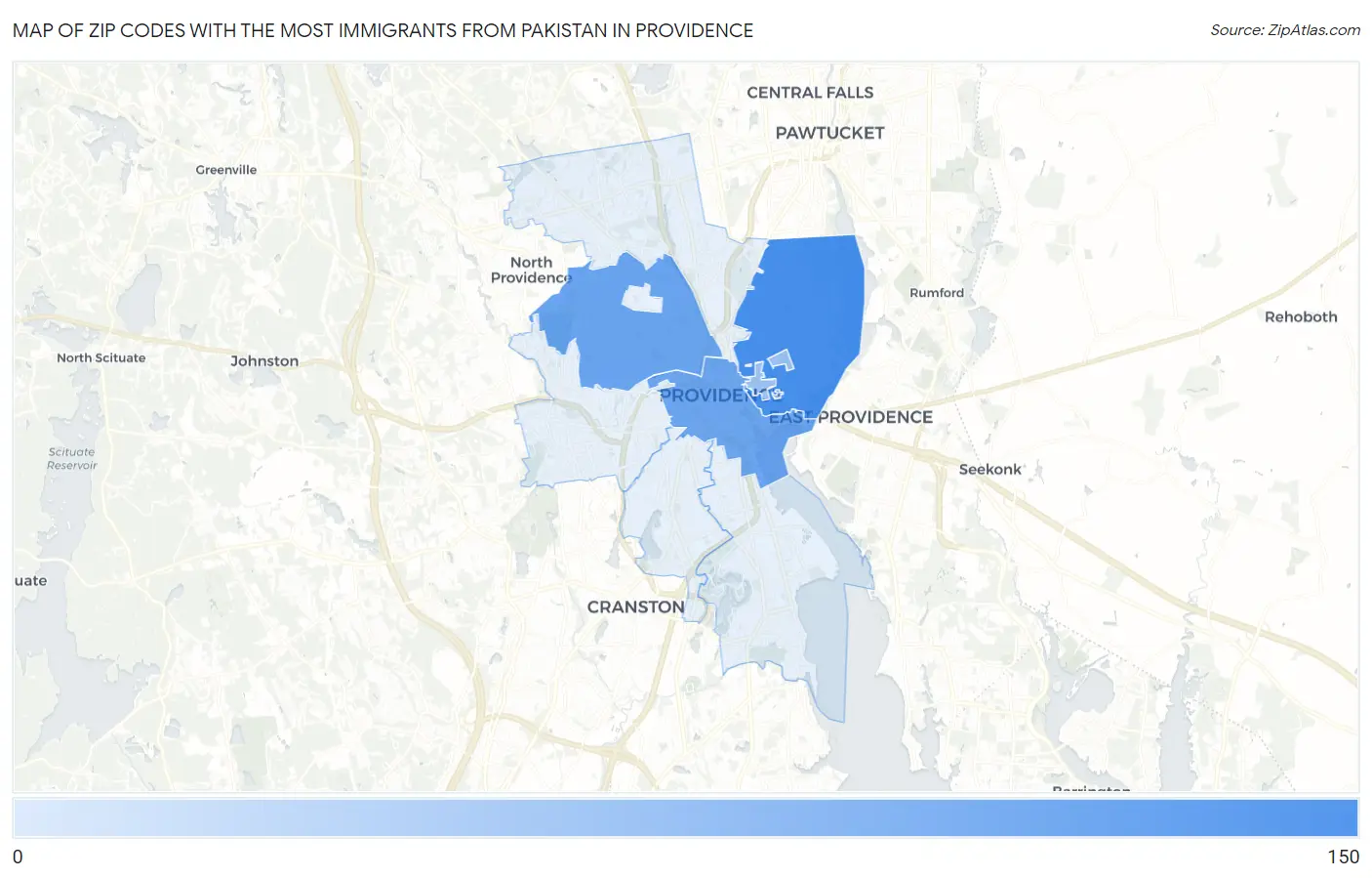 Zip Codes with the Most Immigrants from Pakistan in Providence Map