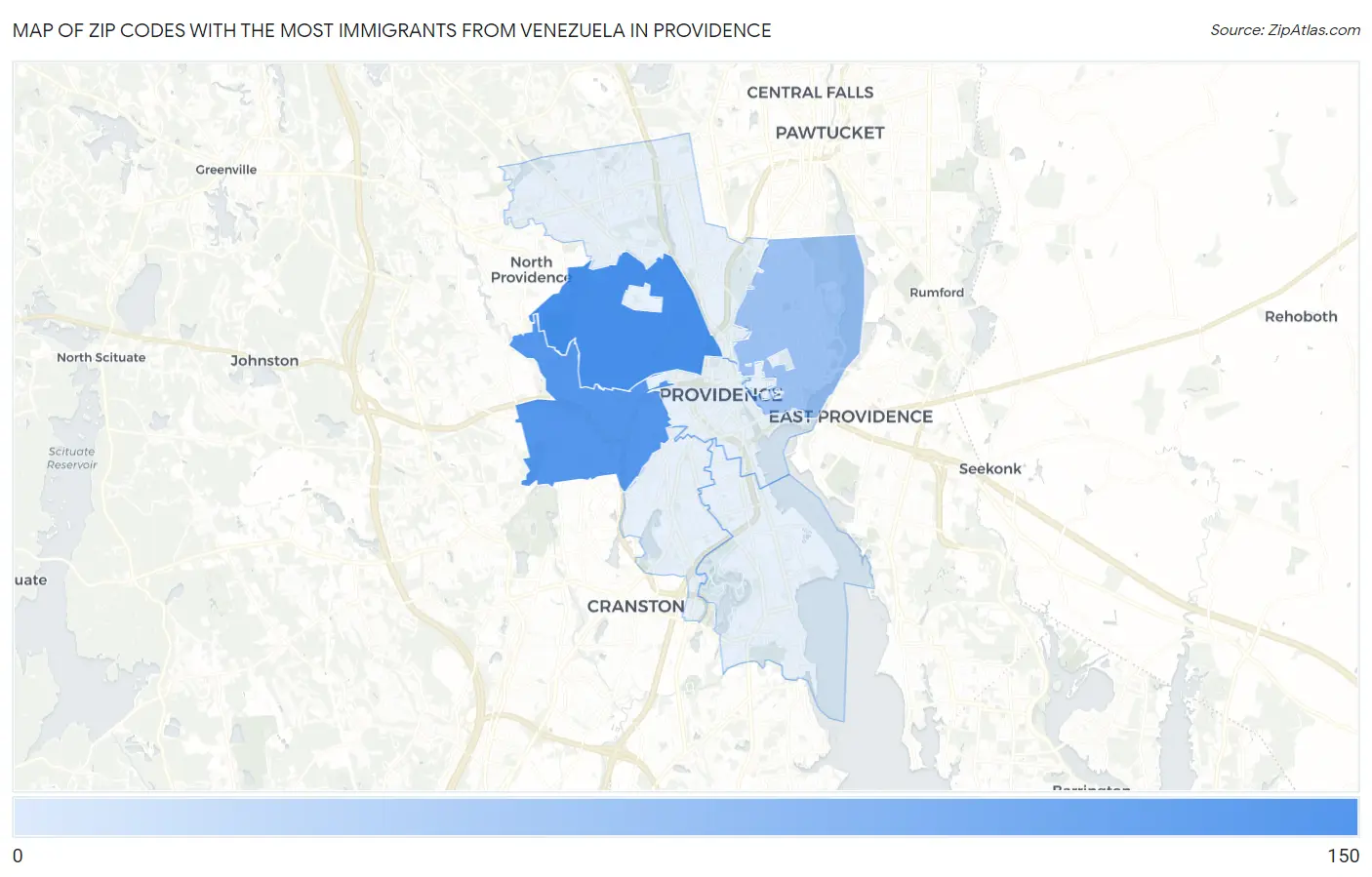 Zip Codes with the Most Immigrants from Venezuela in Providence Map