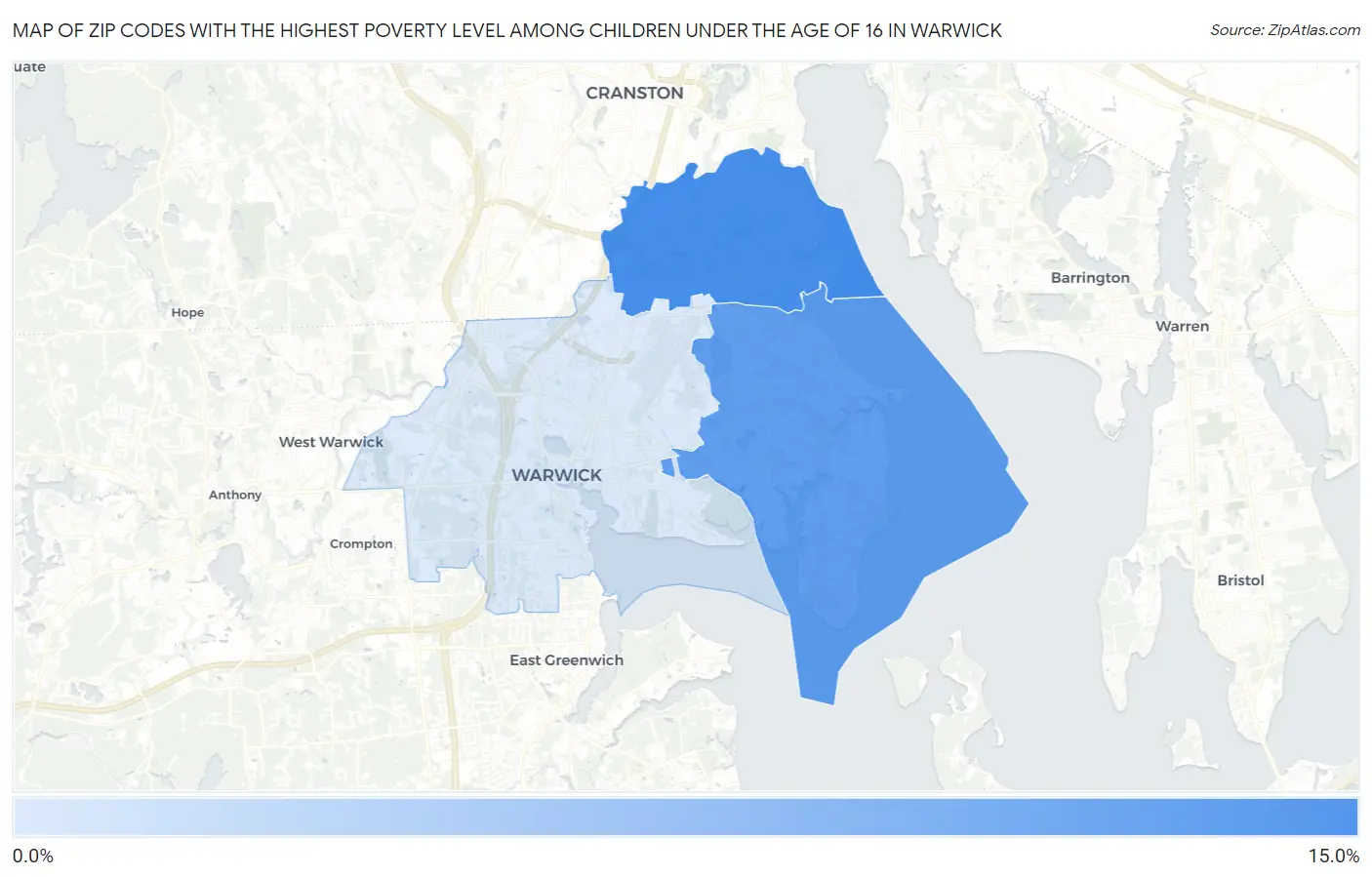 Zip Codes with the Highest Poverty Level Among Children Under the Age of 16 in Warwick Map