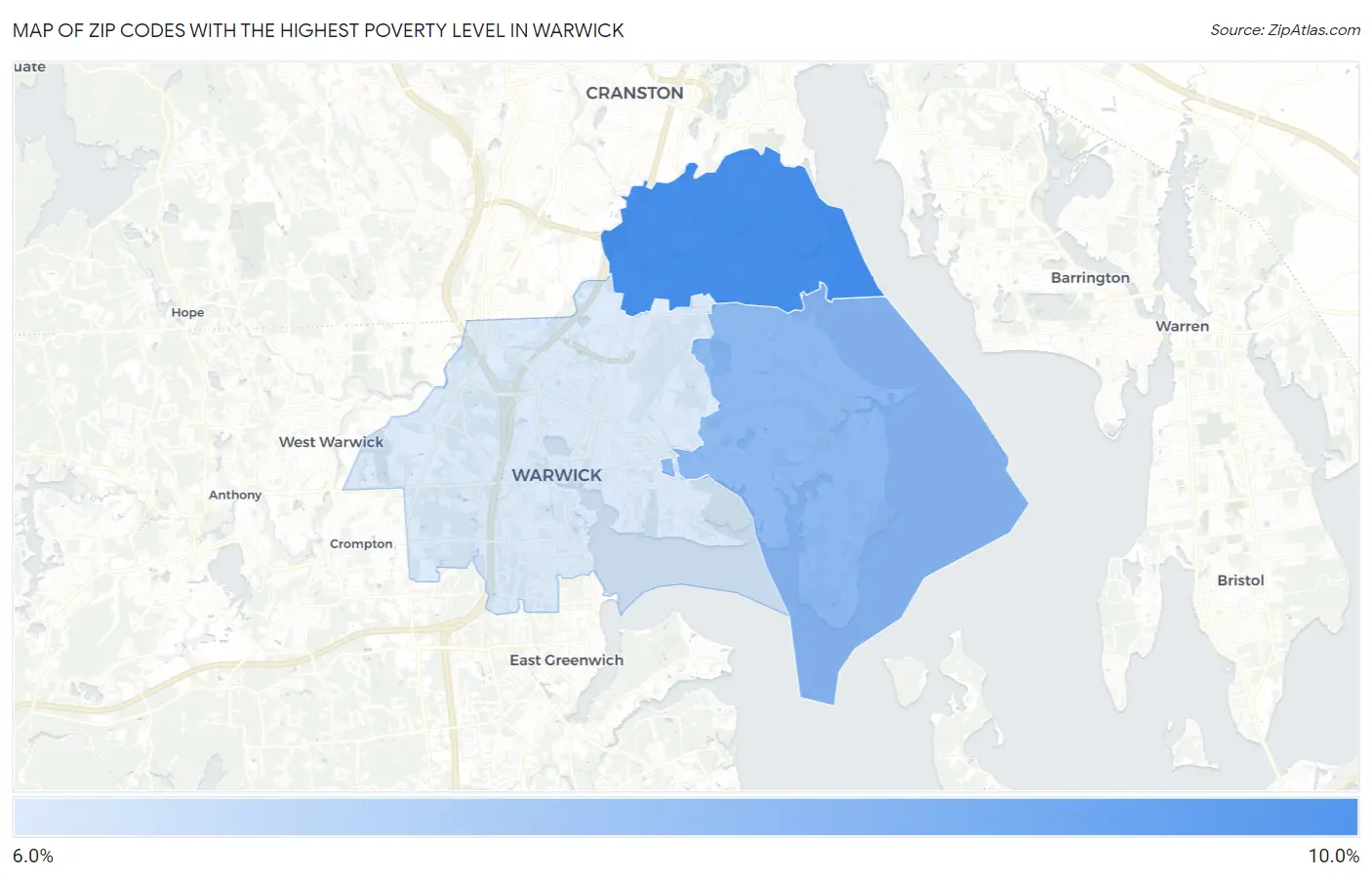 Zip Codes with the Highest Poverty Level in Warwick Map