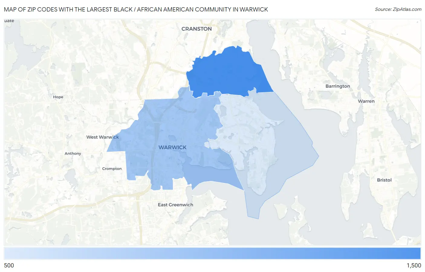 Zip Codes with the Largest Black / African American Community in Warwick Map