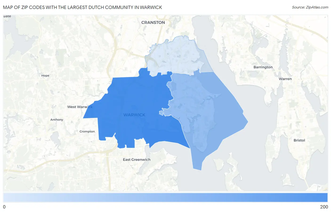 Zip Codes with the Largest Dutch Community in Warwick Map