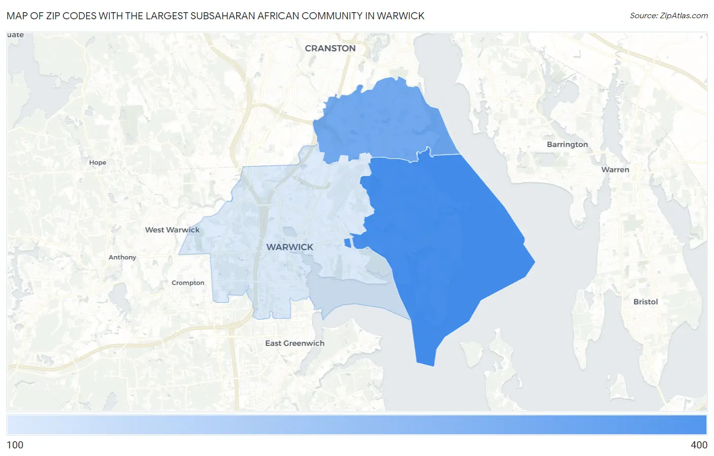 Zip Codes with the Largest Subsaharan African Community in Warwick Map