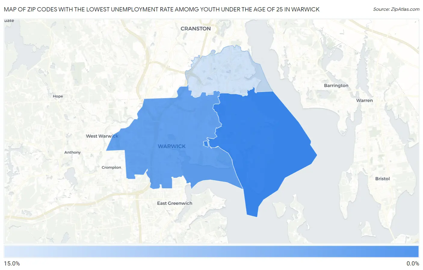 Zip Codes with the Lowest Unemployment Rate Amomg Youth Under the Age of 25 in Warwick Map