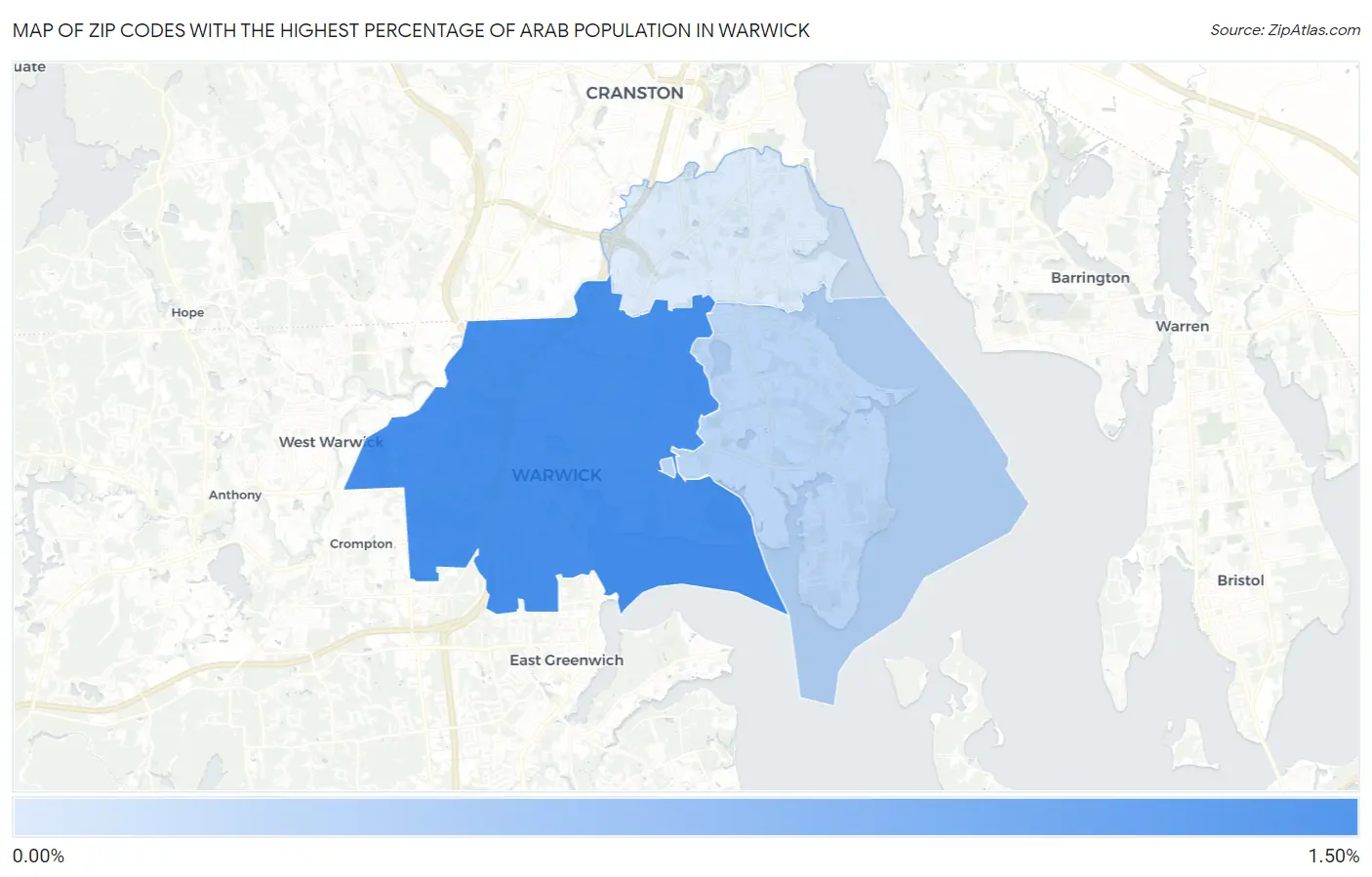 Zip Codes with the Highest Percentage of Arab Population in Warwick Map