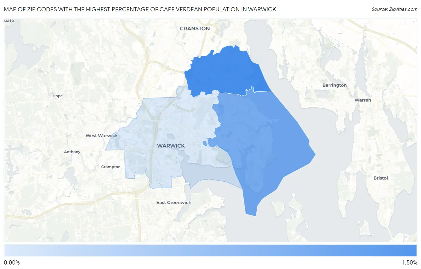 Zip Codes with the Highest Percentage of Cape Verdean Population in Warwick Map