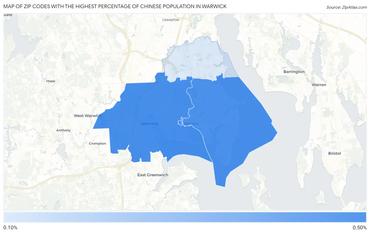 Zip Codes with the Highest Percentage of Chinese Population in Warwick Map